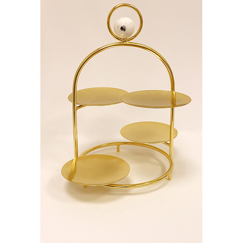 Multi Cake Stand Gold Ball - 13"H, Gold/Marble
