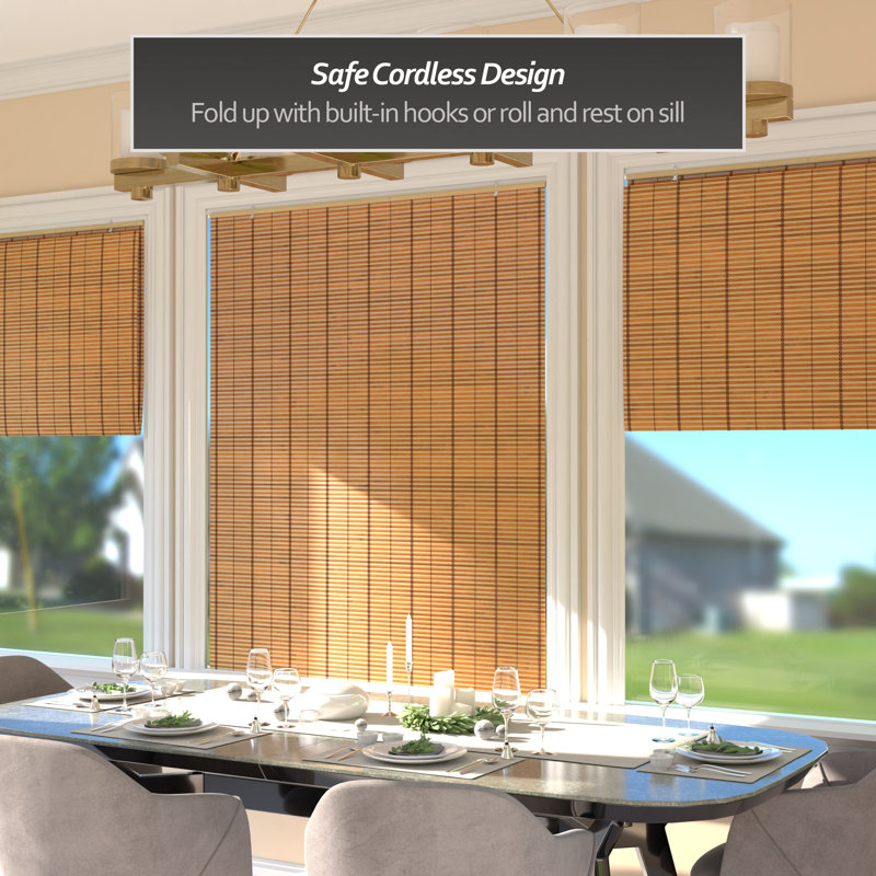 Burnt Bamboo Cordless Window Shade - Two-Tone Honey 24" W, 48"W x 72"L, Honey
