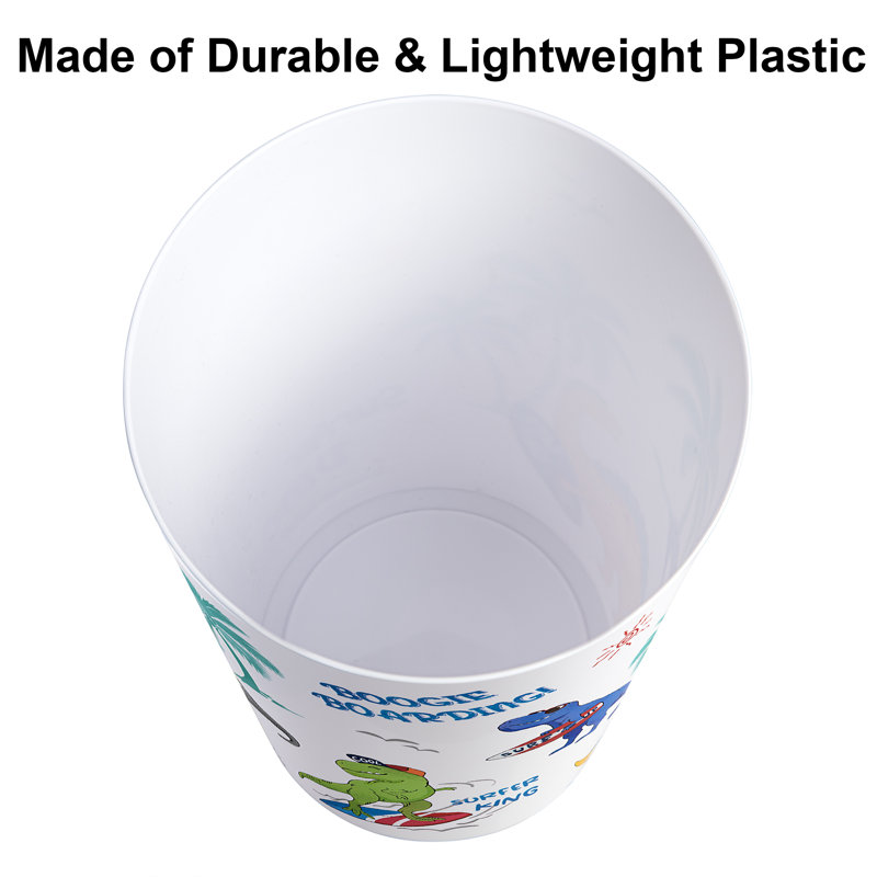 White Plastic Surfin' Dino Kids' Wastebasket