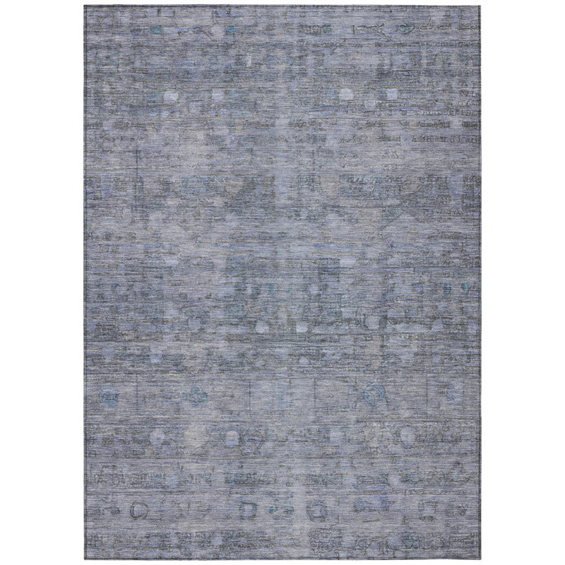 Machine Washable Indoor/Outdoor Xhevrie Blue Rug, Rectangle 5' x 7'6"