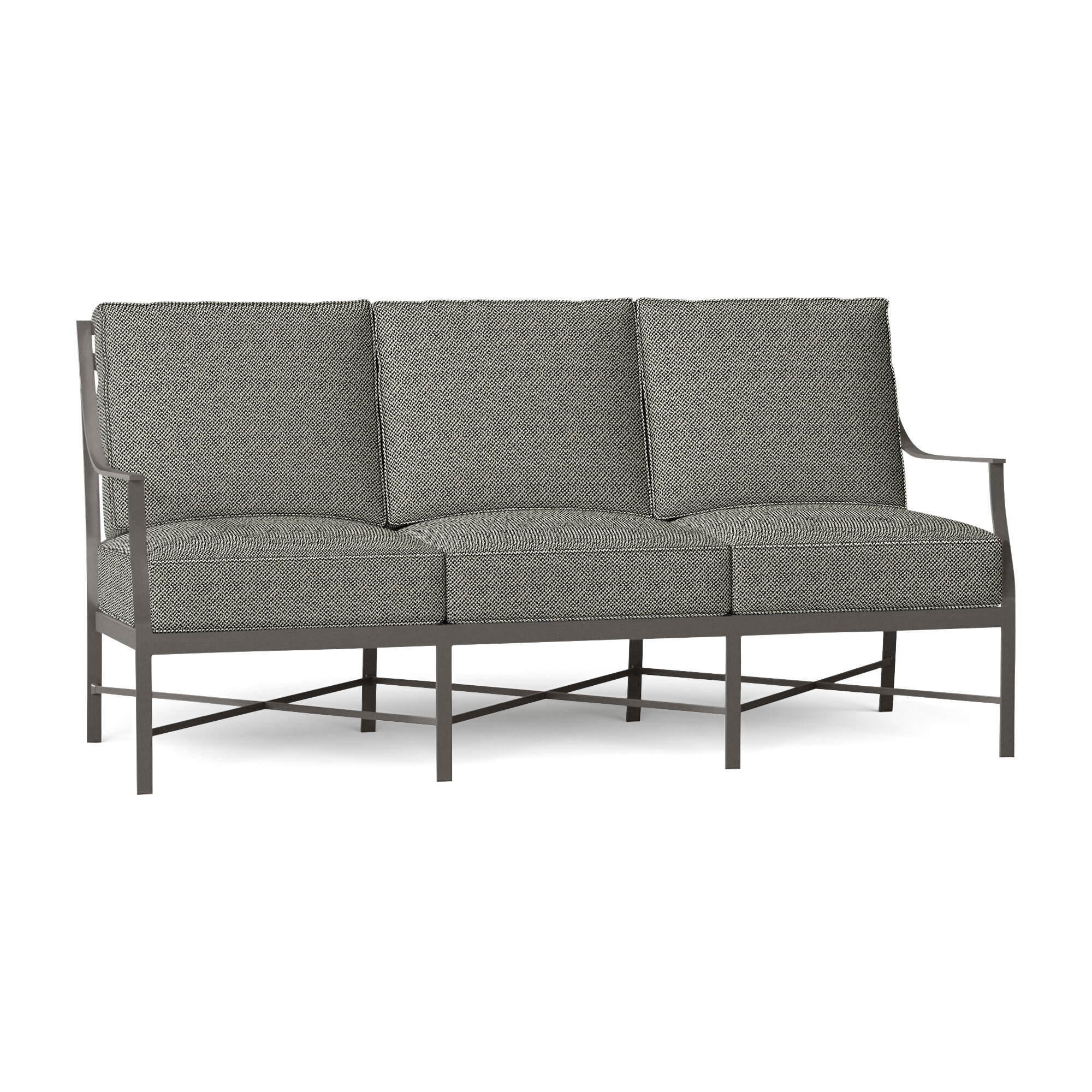 Monaco Wrought Aluminum Sloping Arms Outdoor Sofa, Intermix Bark, Slate Gray, Welt