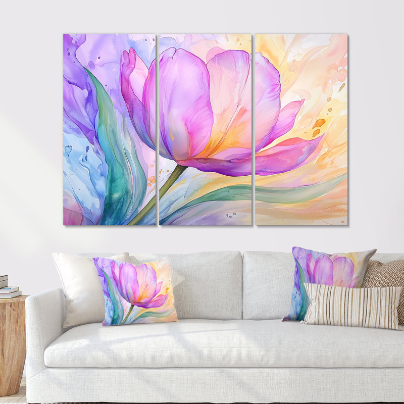 Fleur d'été de tulipe mauve IV - ensemble de décoration murale tulipe, H 40 po x l 60 po, Toile tendue, Ne s’applique pas
