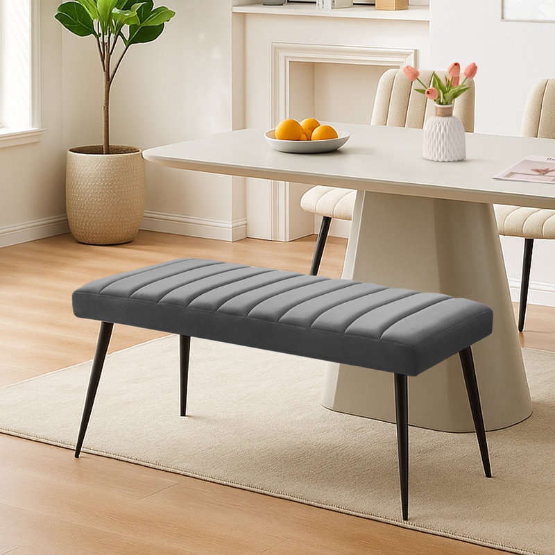 Velvet Upholstered Bench, Grey