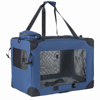 Cage pour chien 32 po 3 portes souple, pliable pliable pour animaux de compagnie et transporteur avec tapis en molleton, bleu foncé