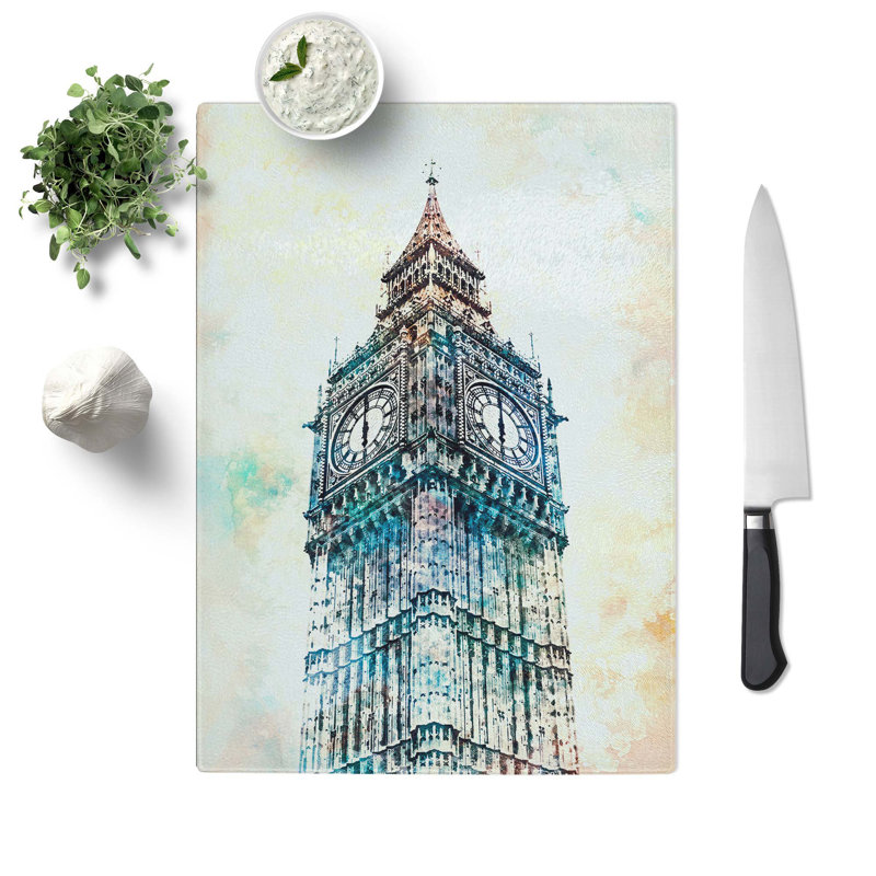 Tempered Glass Big Ben London Chopping Board, 20 cm W x 28.5 cm L