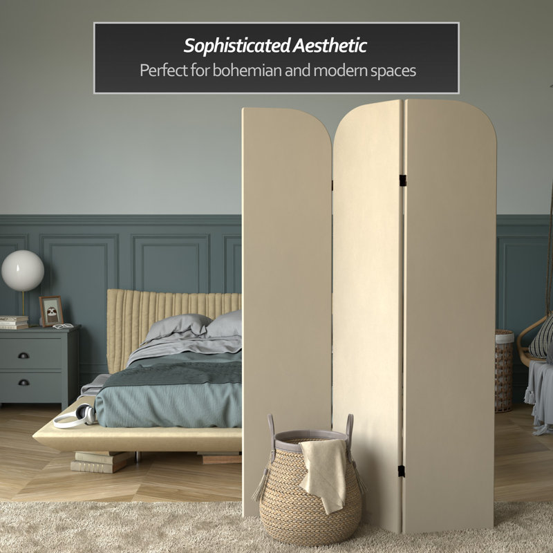 6 Ft. Classic Arch Velvet Room Divider Blue 3 Panel, Cream