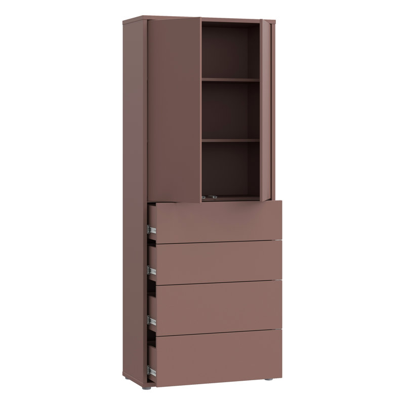 Modern 2-door, 4-drawer cabinet unit, engineered wood, 74.5 cm W x 191.9 cm H x 34.9 cm D, Brown