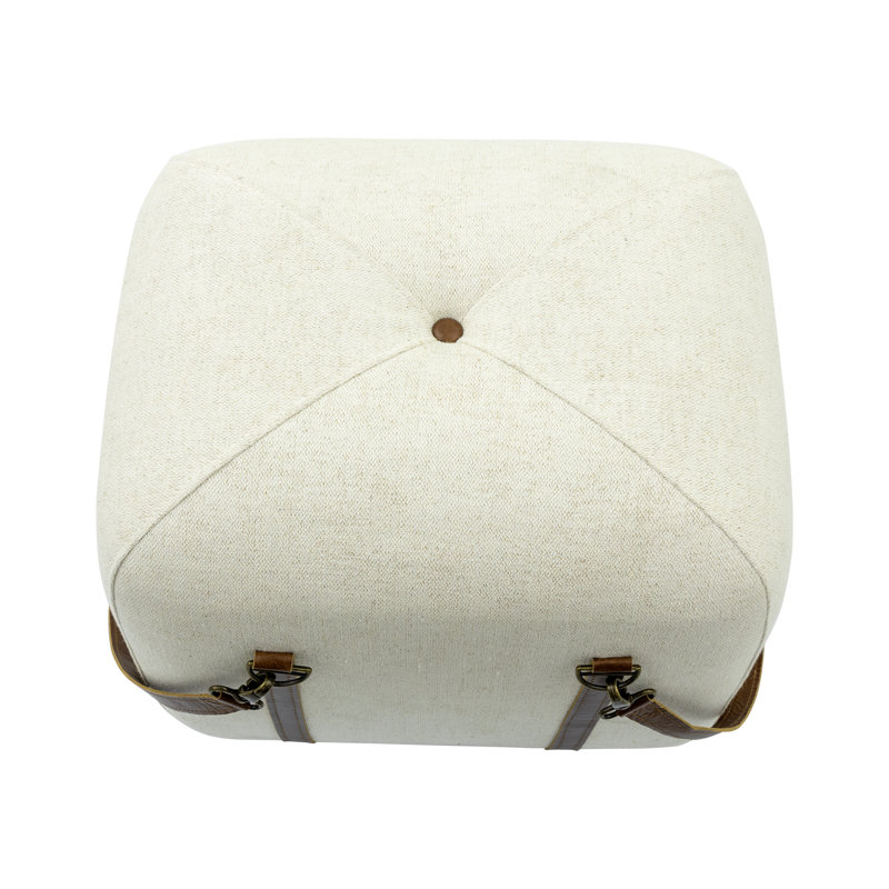 15.8" Wide Leather Match Tufted Rectangle Ottoman, Off White Fabric