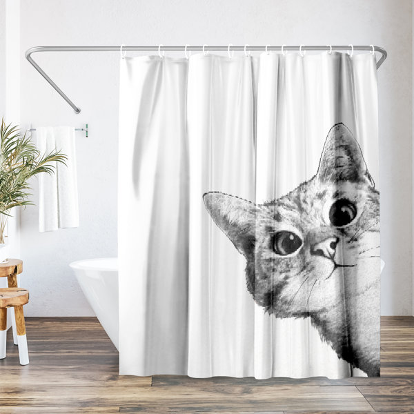 Freeport Park® Nature Shower Curtain Black & White Cat & Reviews | Wayfair