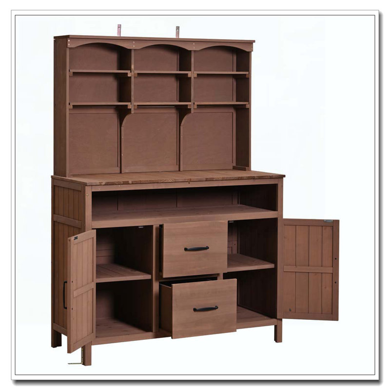 Large Fir Wood Potting Bench,45.3''L Multi-Functional Outdoor Patio Kitchen Island with Hutch, Brown