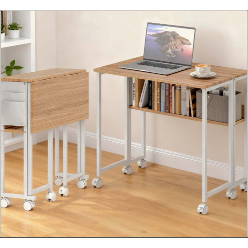 Bureau rabattable pliable avec sac de rangement, tablette et roulettes, bureau à domicile peu encombrant pour petits espaces