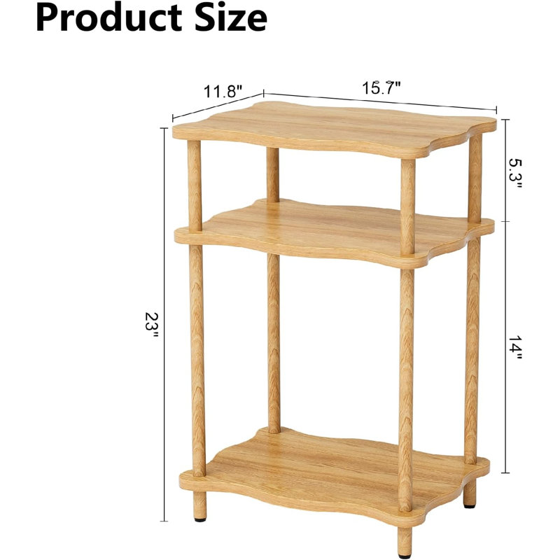 Table d'appoint à 3 niveaux, table de bout peu encombrante avec pieds en bois massif, table de chevet sans outil pour le salon de la chambre à coucher
