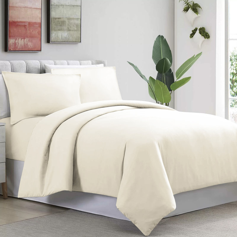 Humiston Solid Colour Duvet Cover Set with Pillowcases Included, Cream, Super King Duvet Cover + 2 Standard Pillowcases