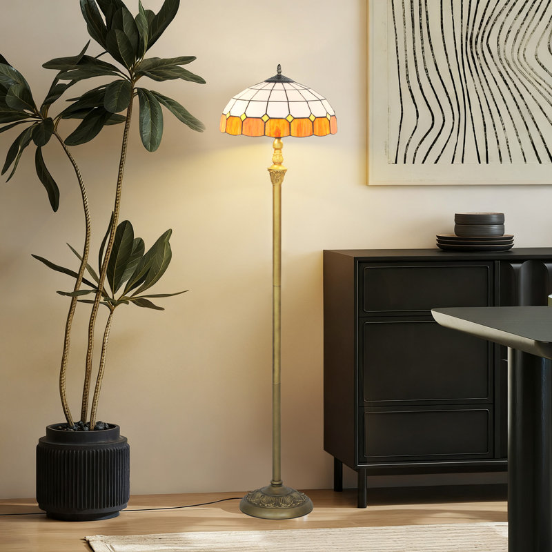152cm Bronzed Traditional Floor Lamp, Orange/White