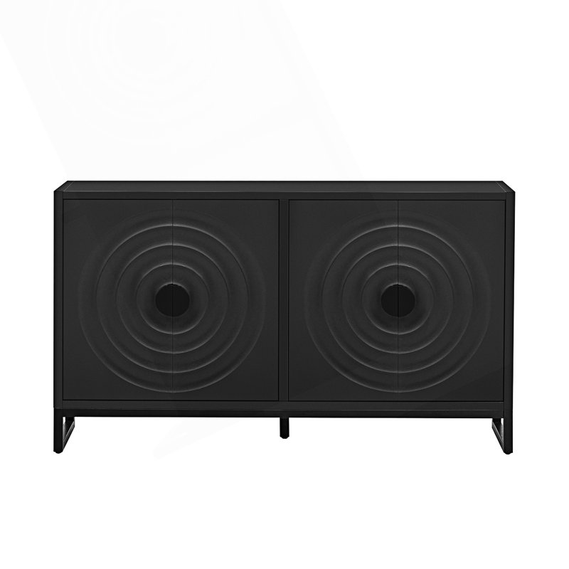 Storage Cabinet Sideboard With Stunning Water Wave Door Design, Black