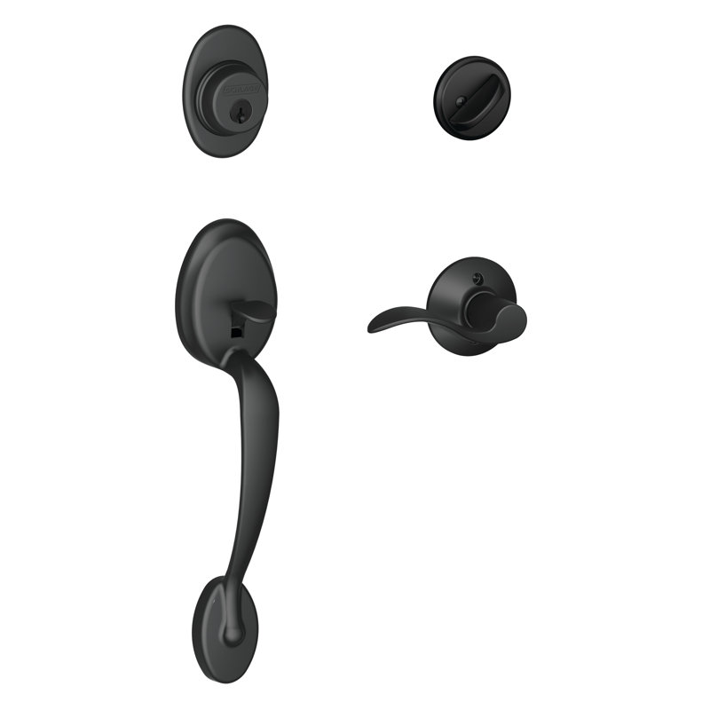 Plymouth Handleset with Deadbolt and Accent Door Lever and Rosette, Matte Black, Right Hand