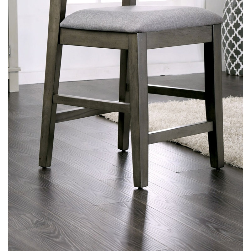Chaises de salle à manger à hauteur de comptoir grises et contemporaines grises avec tissu rembourré, dossier à panneau, bois massif, chaises glamour et mise à niveau de l'atmosphère polie