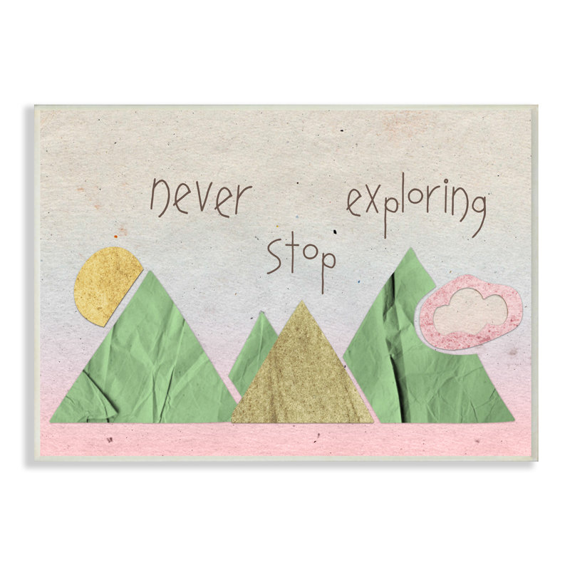 «Never Stop Exploration Collage», art encadré, Plaque murale, 10 po x 15 po