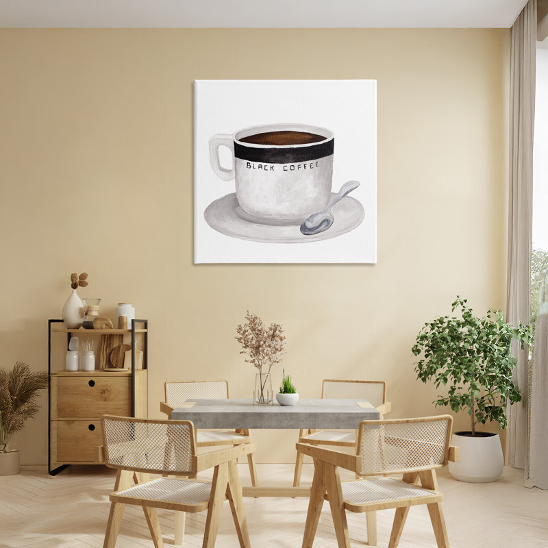 Toile noire avec tasse à café, design par Elizabeth Medley, H 30 po x l 30 po