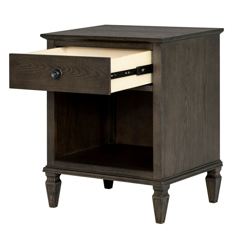Table de chevet 1 tiroir en bois massif brun antique VIctoria, Brun antique