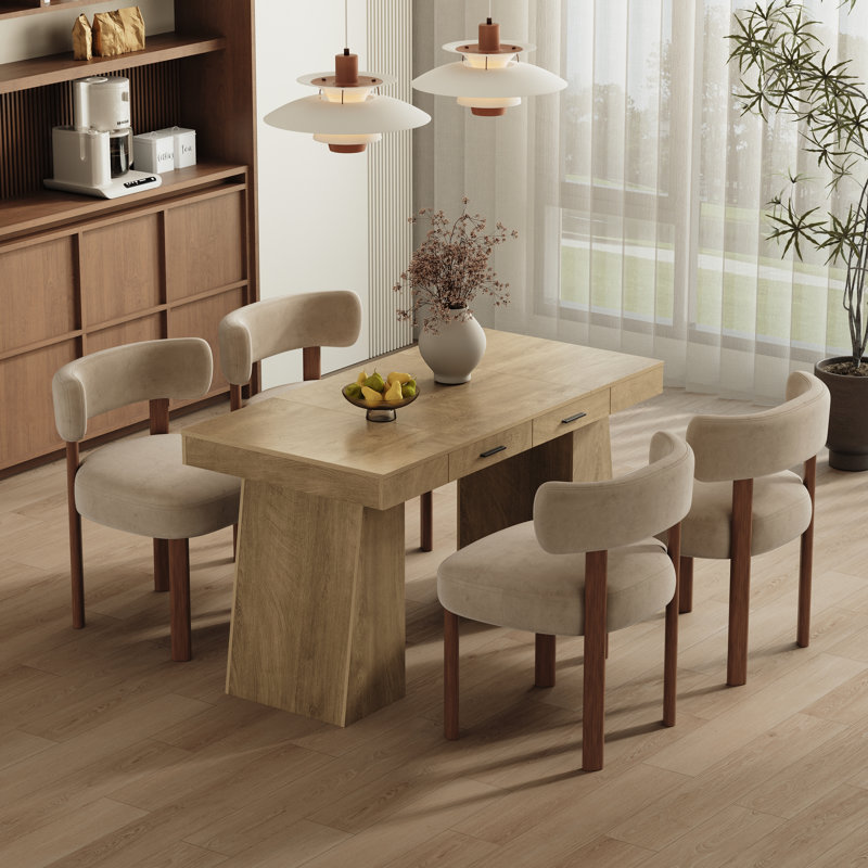 Ensemble de salle à manger en bois massif pour 4 personnes avec table rectangulaire de 55 pouces et 4 chaises rembourrées