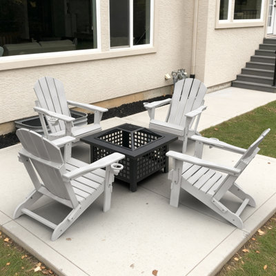 Outdoor Adirondack Chair Set Fire Pit Chair HDPE Foldable Patio Chair With Cup Holder by Rosecliff Heights
