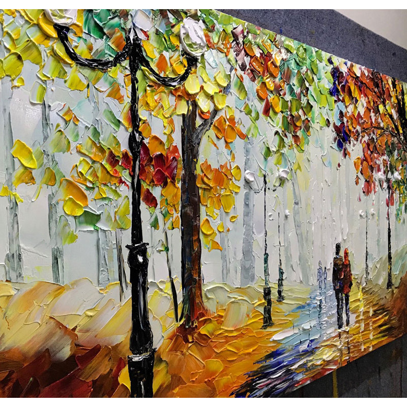 Art mural 3D sur toile, paysage enneigé le long du chemin de la forêt, peinture abstraite 