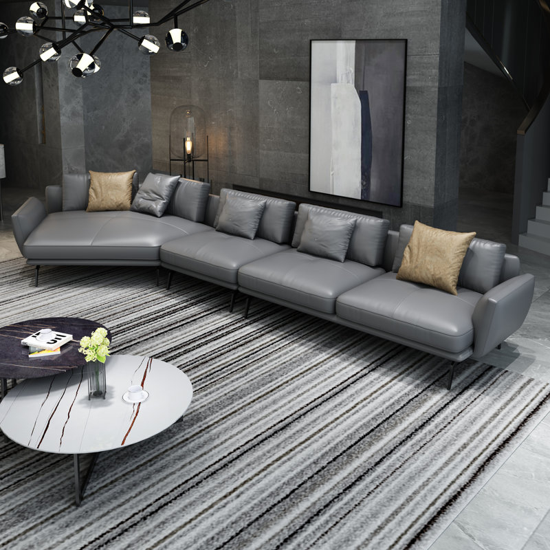 Galaxy Sectional, Left Hand Facing, Smokey Gray Genuine Leather