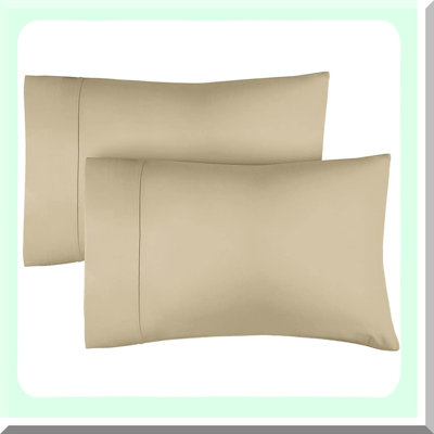 Luxury Sateen Cotton Pillowcase Set - Envelop Closure, Wrinkle Free, Cooling Bedding - 400TC Hotel Pillow Covers - Beige, 20x40 Inches - Pack of 2