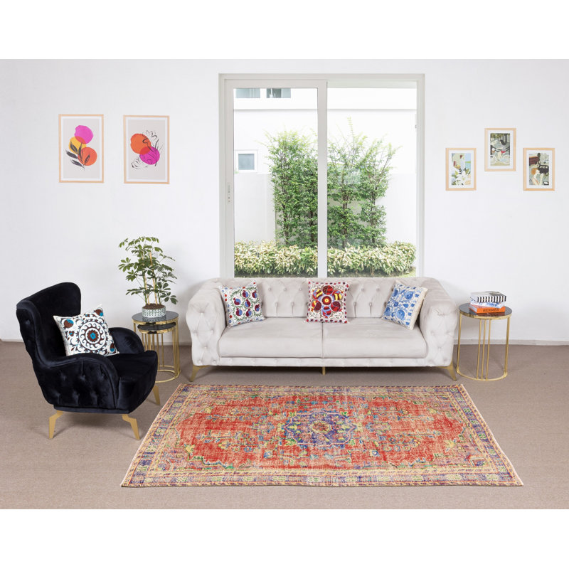 Tapis turc rétro noué à la main avec motif médaillon
