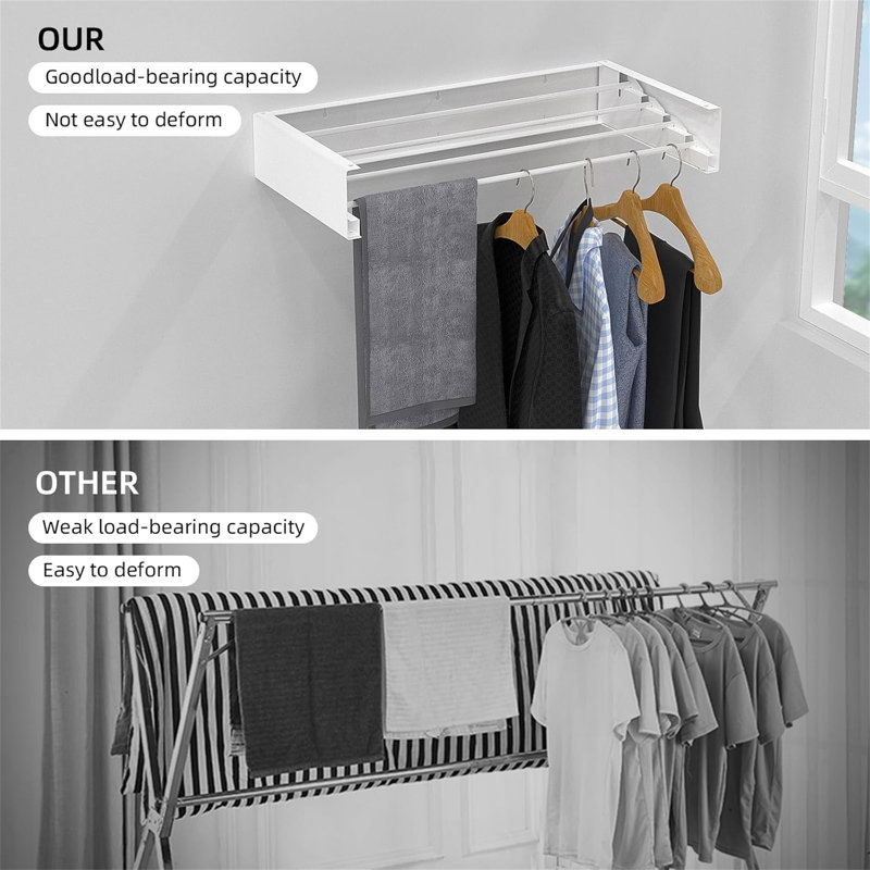 Collapsible Wall Mounted Drying Rack - 23.6", 4 Rods, 60 Lb Capacity