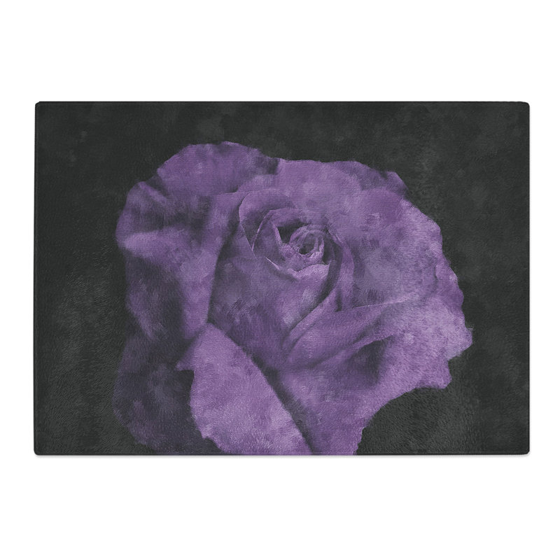 Tempered Glass Lone Purple Rose Chopping Board, 28.5 cm x 39 cm