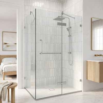Cabine de douche à charnière sans cadre avec verre transparent 3/8 de l 30 po x P 30 po x H 73 po Monteray