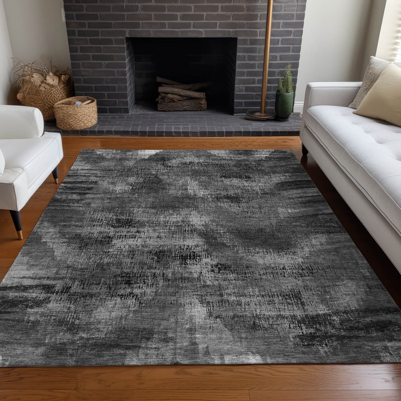 Tapis gris Prisco lavable à la machine de qualité supérieure, Rectangle 5 pi x 7 pi 6 po