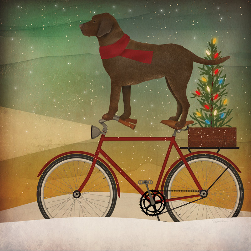 Brown Lab On Bike Christmas by Ryan Fowler - Wrapped Canvas Print, 81cm H x 122cm W x 3.8cm D