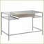 Desks, Adela Contemporary Writing Desk with Drawer, 48"W Tempered Glass Top, Antique Brushed Silver | Antique Silver | Wood