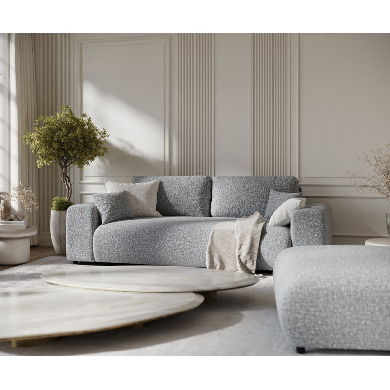 Three-seater square arm sofa, Grey Boucle