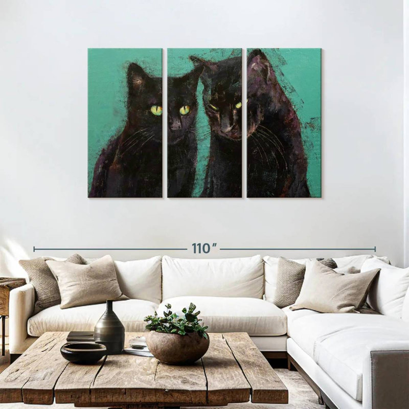 Deux chats noirs, H 48 po x l 74 po