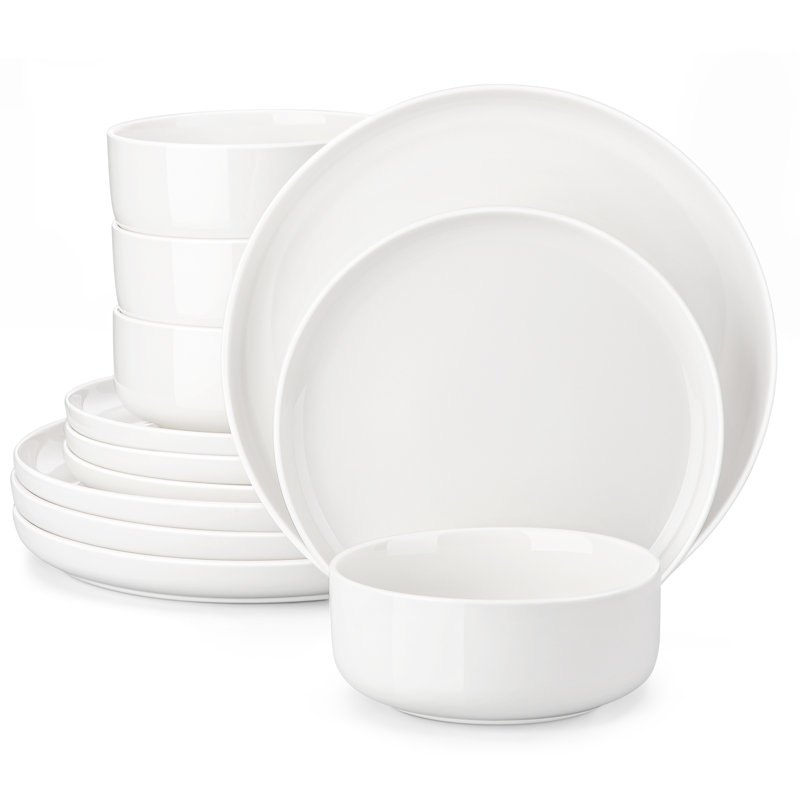 Piece Porcelain China Dinnerware Set - Service for 4, White/Ivory