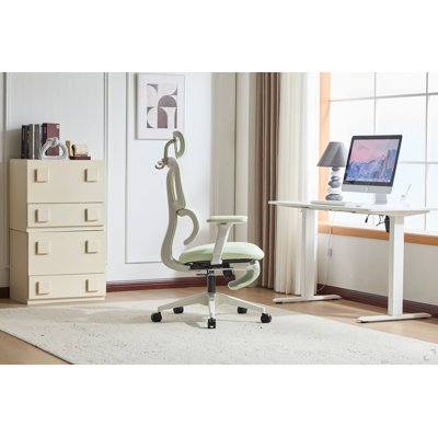 Chaise de bureau ergonomique avec repose-pieds, chaise de bureau d'ordinateur à haut dossier avec soutien lombaire dynamique, appui-tête en 2 dimensions, accoudoir 4D, siège en éponge, chaise de bureau en filet pour adultes.
