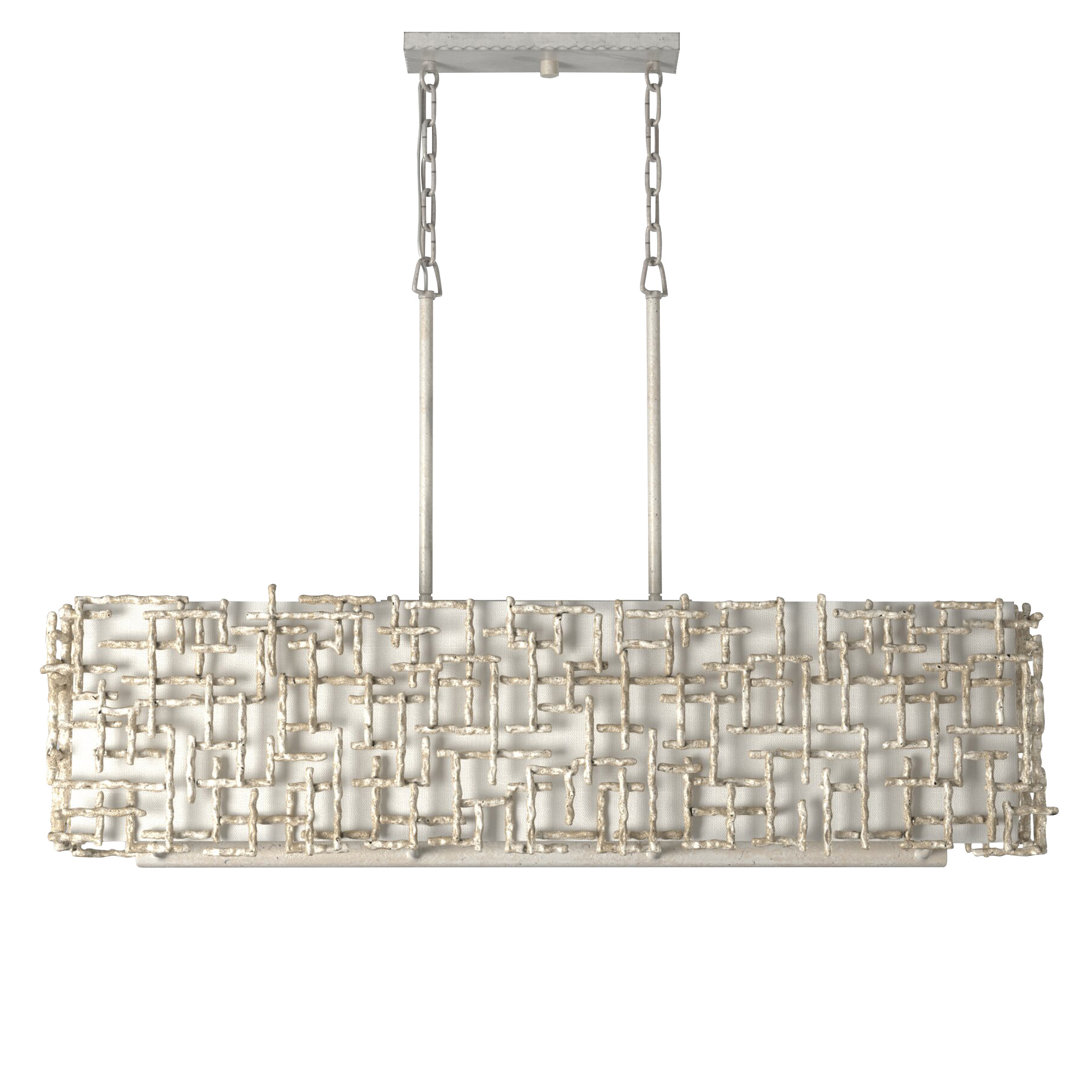 Farrah 8-Light White Linen Linen Chandelier w/ Hammered Crosshatch Bars Fredrick Ramond 