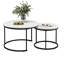 Ensemble de 2 tables basses rondes de 70 cm (27,6 pouces), plateau en bois imitation marbre et structure métallique robuste, tables d'appoint pour salon, chambre, balcon ou jardin, blanches, ensemble de 2, avec cadre effet marbre.