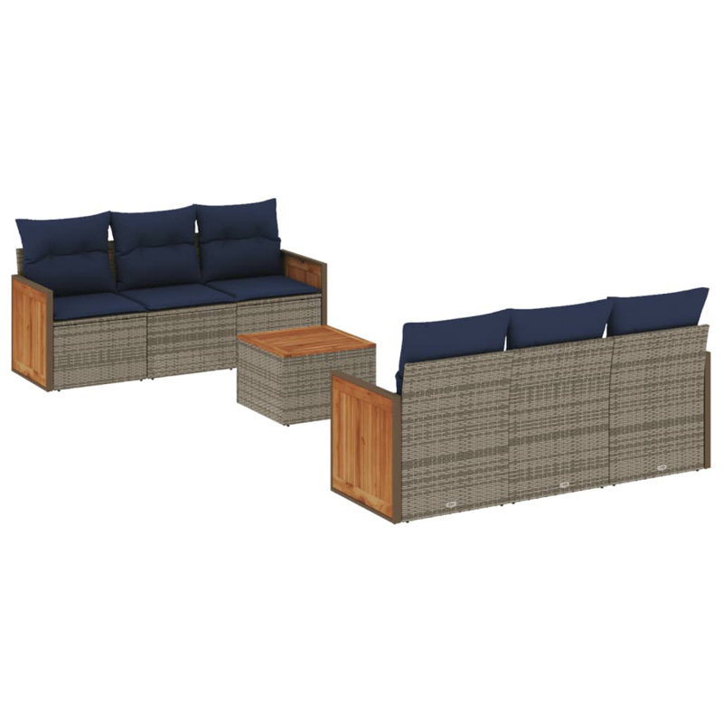  Ensemble de canapé de patio 7 pièces avec coussins en rotin de polyester gris