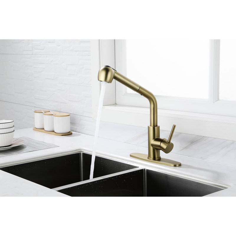 Robinet de cuisine à poignée simple en or - Finition corrosive pour la longévité et acier inoxydable avec double jet supérieur à sale