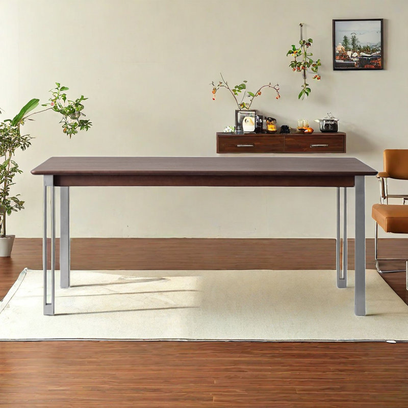Mishak Walnut Solid Wood Top Metal Base Dining Table, 31.49" W x 78.74" L