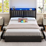 Sharella Upholstered Storage Bed With Charging Station And LED Lights