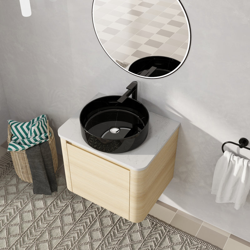 Meuble-lavabo mural simple 24 po avec lavabo en céramique, 24", Noir / blanc