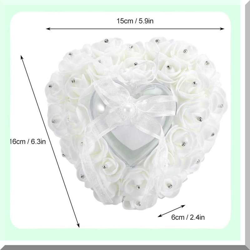 Heart-Shaped Wedding Ring Pillow with Rhinestones