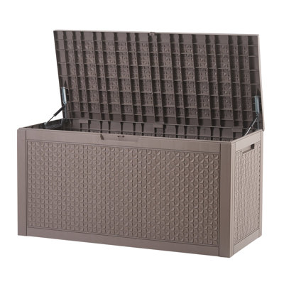 Outdoor Storage Box, 100 Gallon Resin Deck Box, Backyard Outside Toy And Towel Storage Cabinet Waterproof, For Patio Furniture Cushions, Garden Tools, Pool Supplies And Package Delivery (Grey)