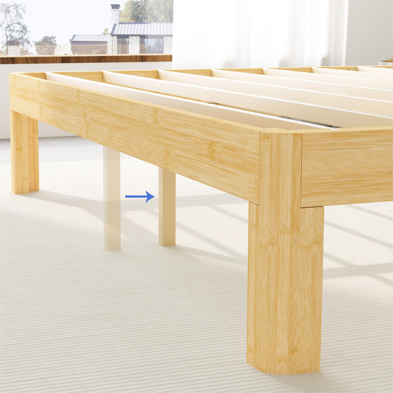 Amylia 14" Heavy Duty Platform king bed frame, Noise-Free Silent Structure, Zero Formaldehyde Eco-Friendly Varnish, Solid Wood & Bamboo Iron, No Box Spring Required for Bedroom